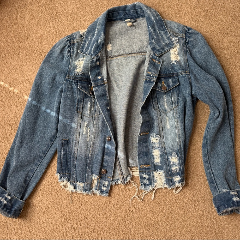 Elan Distressed Denim Jacket in Blue